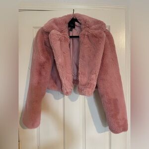 Forever 21 Pink Crop Faux Fur Jacket - S